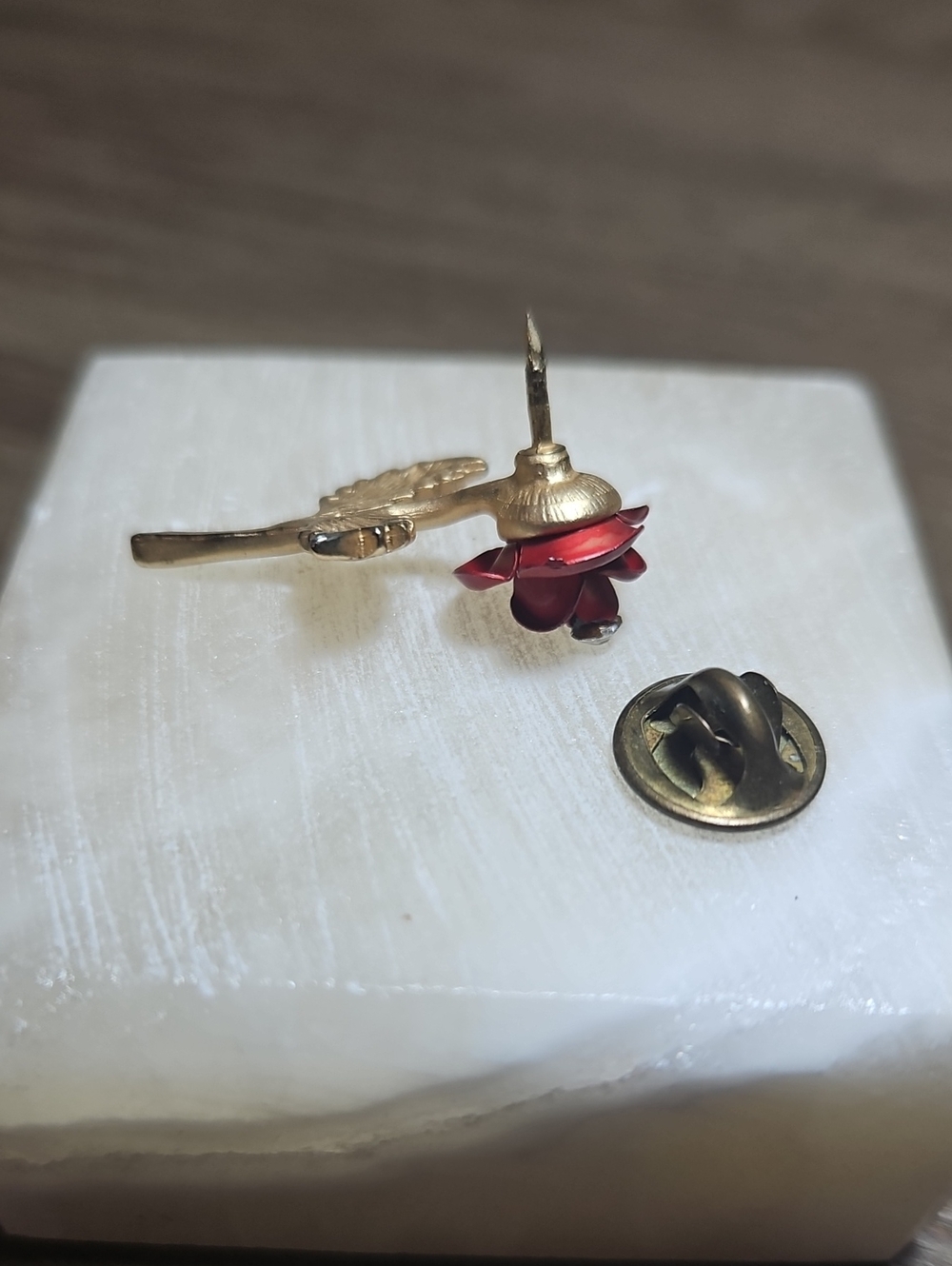 Red Rose Pin With Rhinestone Accent - Picture 5 of 9